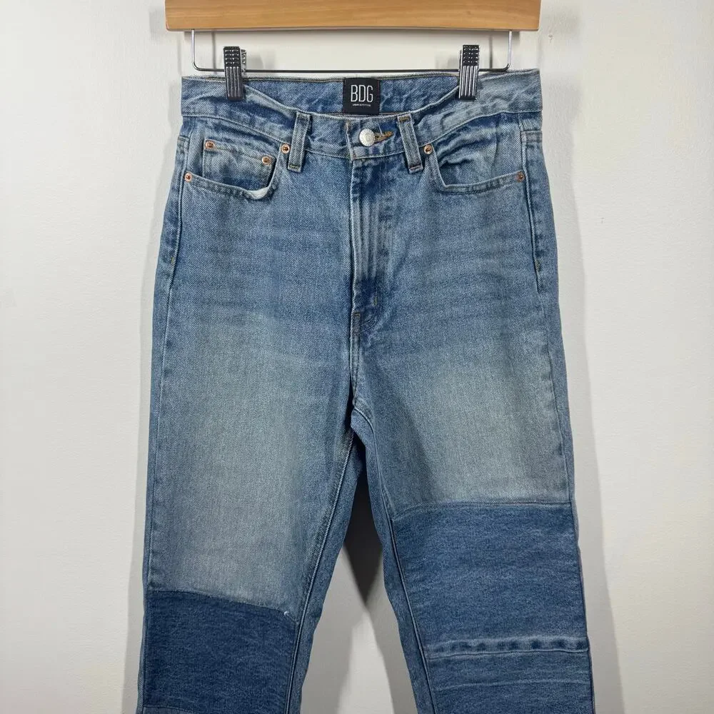 BDG‎ Jeans Women 27 Blue Slim Straight Patch High Rise Medium Wash Cotton Spring